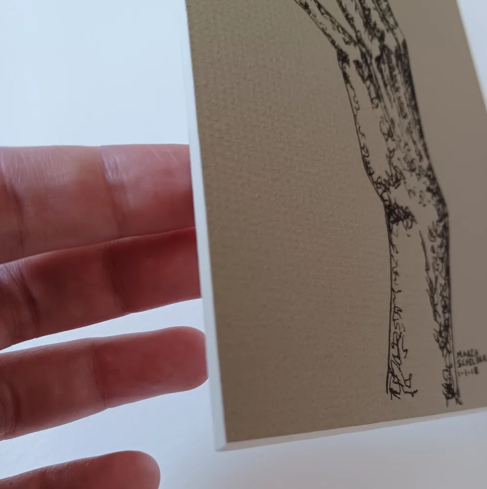 ORIGINAL ART Hand in Ink on Dark Green Mat Board 5